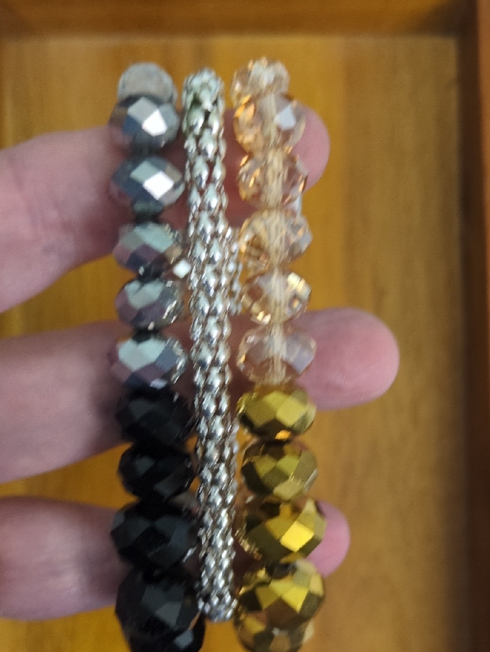 Jones NY Three-strand Crystal Bead Bracelet in Black, Gold & Silver